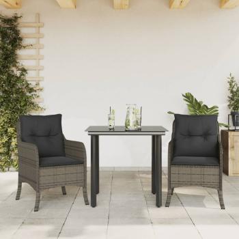 ARDEBO.de - 3-tlg. Garten-Essgruppe mit Kissen Grau Poly Rattan