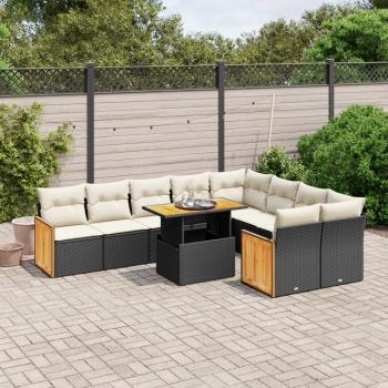 ARDEBO.de - 10-tlg. Garten-Sofagarnitur mit Kissen Schwarz Poly Rattan