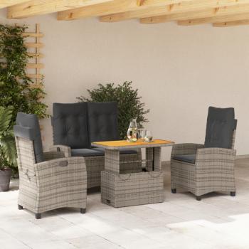 ARDEBO.de - 4-tlg. Garten-Essgruppe mit Kissen Grau Poly Rattan