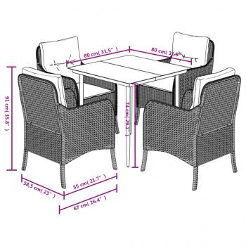 5-tlg. Garten-Essgruppe mit Kissen Beige Poly Rattan