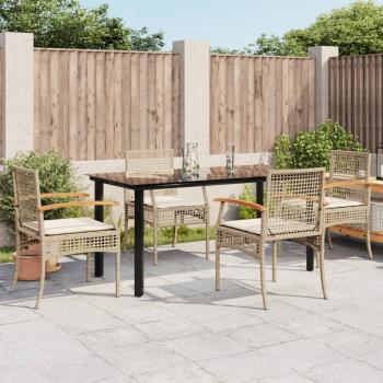 ARDEBO.de - 5-tlg. Garten-Essgruppe mit Kissen Beige Poly Rattan