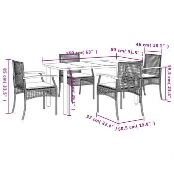 5-tlg. Garten-Essgruppe mit Kissen Beige Poly Rattan
