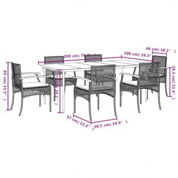 7-tlg. Garten-Essgruppe mit Kissen Beige Poly Rattan