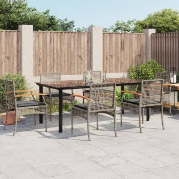ARDEBO.de - 7-tlg. Garten-Essgruppe mit Kissen Grau Poly Rattan