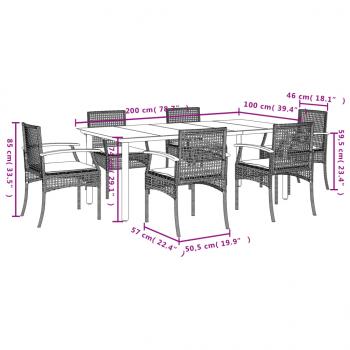 7-tlg. Garten-Essgruppe mit Kissen Grau Poly Rattan