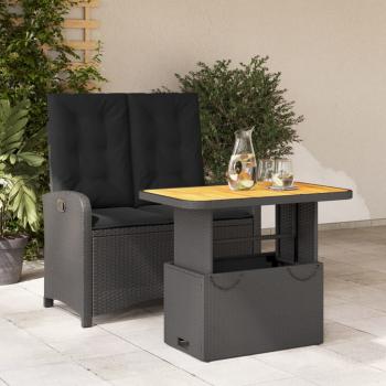 ARDEBO.de - 2-tlg. Garten-Essgruppe mit Kissen Schwarz Poly Rattan