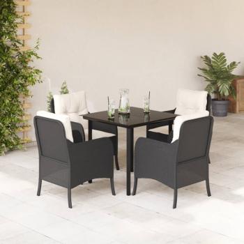 ARDEBO.de - 5-tlg. Garten-Essgruppe mit Kissen Schwarz Poly Rattan