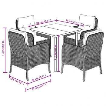 5-tlg. Garten-Essgruppe mit Kissen Schwarz Poly Rattan