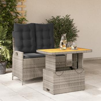 ARDEBO.de - 2-tlg. Garten-Essgruppe mit Kissen Grau Poly Rattan