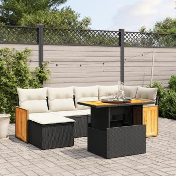 ARDEBO.de - 7-tlg. Garten-Sofagarnitur mit Kissen Schwarz Poly Rattan