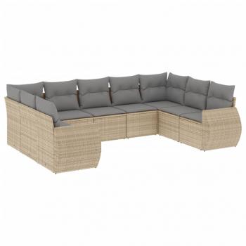 9-tlg. Garten-Sofagarnitur mit Kissen Beige Poly Rattan