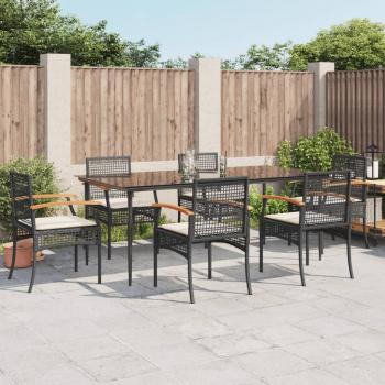 ARDEBO.de - 7-tlg. Garten-Essgruppe mit Kissen Schwarz Poly Rattan