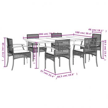 7-tlg. Garten-Essgruppe mit Kissen Schwarz Poly Rattan