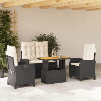 ARDEBO.de - 4-tlg. Garten-Essgruppe mit Kissen Schwarz Poly Rattan