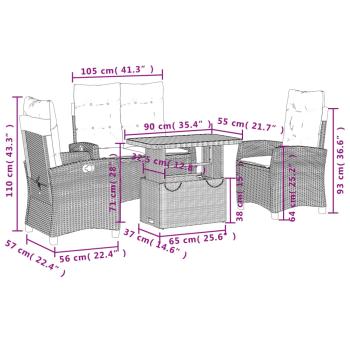 4-tlg. Garten-Essgruppe mit Kissen Schwarz Poly Rattan