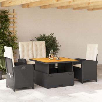 ARDEBO.de - 4-tlg. Garten-Essgruppe mit Kissen Schwarz Poly Rattan