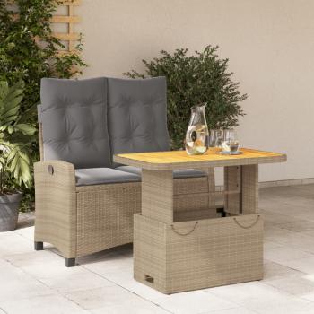 ARDEBO.de - 2-tlg. Garten-Essgruppe mit Kissen Beige Poly Rattan