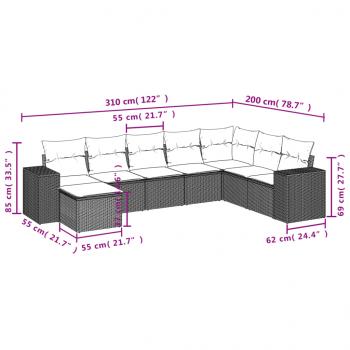 8-tlg. Garten-Sofagarnitur mit Kissen Grau Poly Rattan