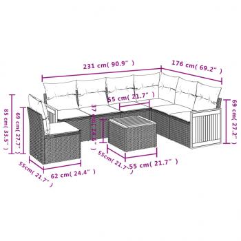 7-tlg. Garten-Sofagarnitur mit Kissen Schwarz Poly Rattan
