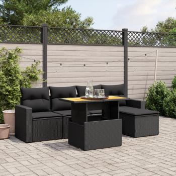 ARDEBO.de - 6-tlg. Garten-Sofagarnitur mit Kissen Schwarz Poly Rattan
