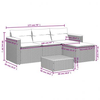 5-tlg. Garten-Sofagarnitur mit Kissen Beige Poly Rattan Akazie