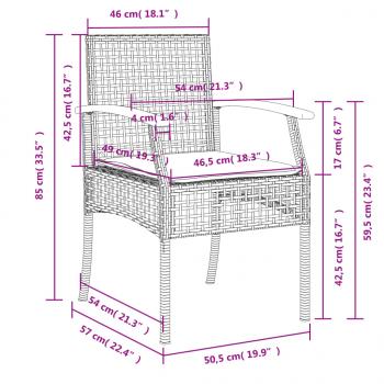 3-tlg. Garten-Essgruppe mit Kissen Schwarz Poly Rattan