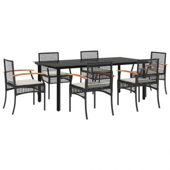 7-tlg. Garten-Essgruppe mit Kissen Schwarz Poly Rattan