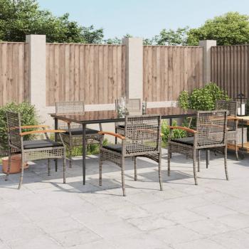 ARDEBO.de - 7-tlg. Garten-Essgruppe mit Kissen Grau Poly Rattan