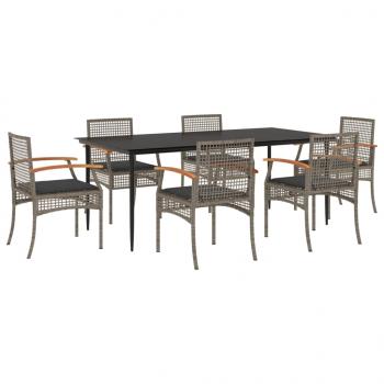 7-tlg. Garten-Essgruppe mit Kissen Grau Poly Rattan