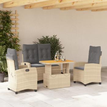 ARDEBO.de - 4-tlg. Garten-Essgruppe mit Kissen Beige Poly Rattan