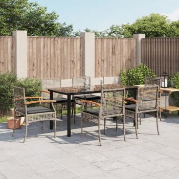 ARDEBO.de - 7-tlg. Garten-Essgruppe mit Kissen Grau Poly Rattan