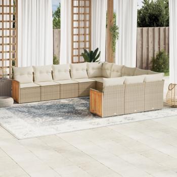 ARDEBO.de - 11-tlg. Garten-Sofagarnitur mit Kissen Beige Poly Rattan