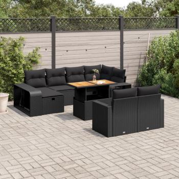 ARDEBO.de - 11-tlg. Garten-Sofagarnitur mit Kissen Schwarz Poly Rattan