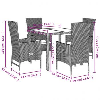 5-tlg. Garten-Essgruppe mit Kissen Beige Poly Rattan