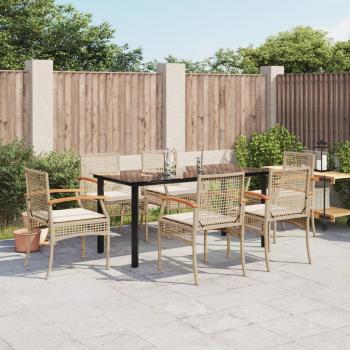 ARDEBO.de - 7-tlg. Garten-Essgruppe mit Kissen Beige Poly Rattan