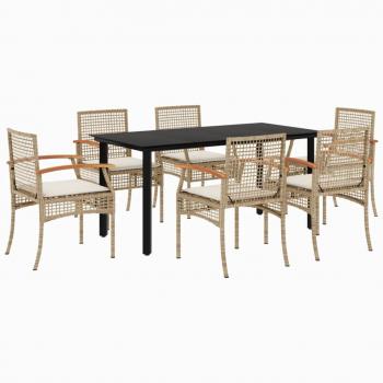 7-tlg. Garten-Essgruppe mit Kissen Beige Poly Rattan