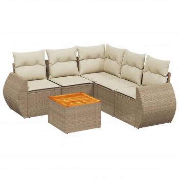 6-tlg. Garten-Sofagarnitur mit Kissen Beige Poly Rattan