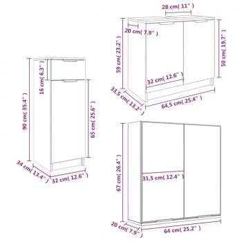 3-tlg. Badmöbel-Set Weiß Holzwerkstoff