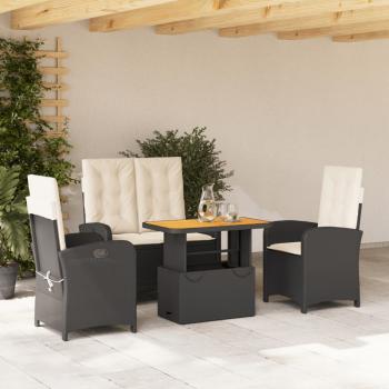 ARDEBO.de - 4-tlg. Garten-Essgruppe mit Kissen Schwarz Poly Rattan
