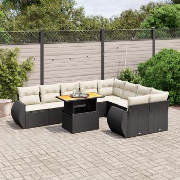ARDEBO.de - 10-tlg. Garten-Sofagarnitur mit Kissen Schwarz Poly Rattan