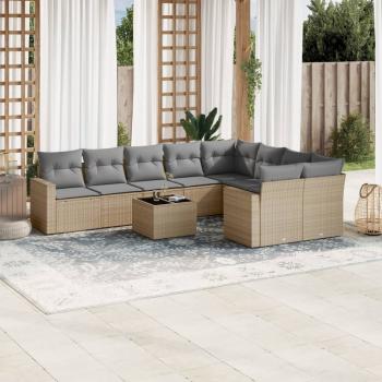 ARDEBO.de - 10-tlg. Garten-Sofagarnitur mit Kissen Beige Poly Rattan