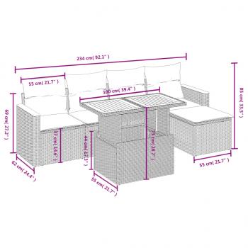 6-tlg. Garten-Sofagarnitur mit Kissen Schwarz Poly Rattan