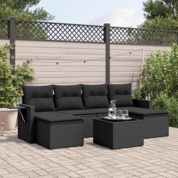 ARDEBO.de - 7-tlg. Garten-Sofagarnitur mit Kissen Schwarz Poly Rattan