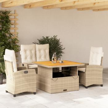 ARDEBO.de - 4-tlg. Garten-Essgruppe mit Kissen Beige Poly Rattan