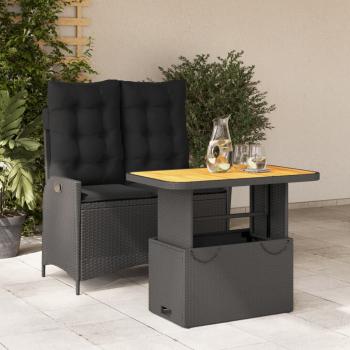 ARDEBO.de - 2-tlg. Garten-Essgruppe mit Kissen Schwarz Poly Rattan