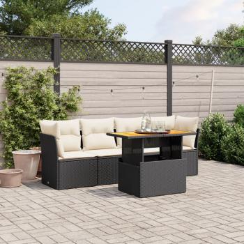 ARDEBO.de - 5-tlg. Garten-Sofagarnitur mit Kissen Schwarz Poly Rattan