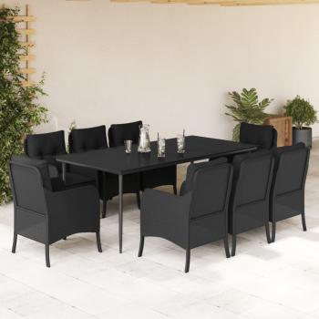 ARDEBO.de - 9-tlg. Garten-Essgruppe mit Kissen Schwarz Poly Rattan