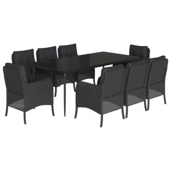9-tlg. Garten-Essgruppe mit Kissen Schwarz Poly Rattan