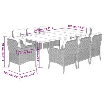 9-tlg. Garten-Essgruppe mit Kissen Schwarz Poly Rattan