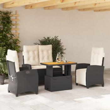 ARDEBO.de - 4-tlg. Garten-Essgruppe mit Kissen Schwarz Poly Rattan